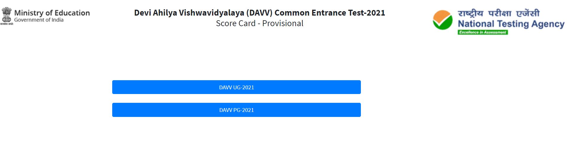 DAVV CET Result 2021