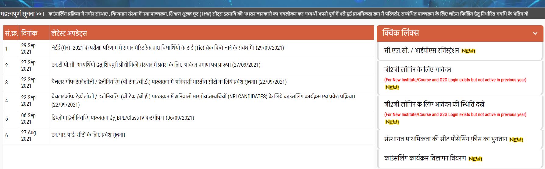 DTE MP Counselling Merit List 2021