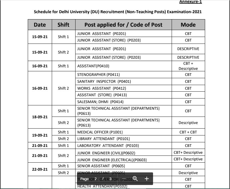 DU Non Teaching Exam Date 2021