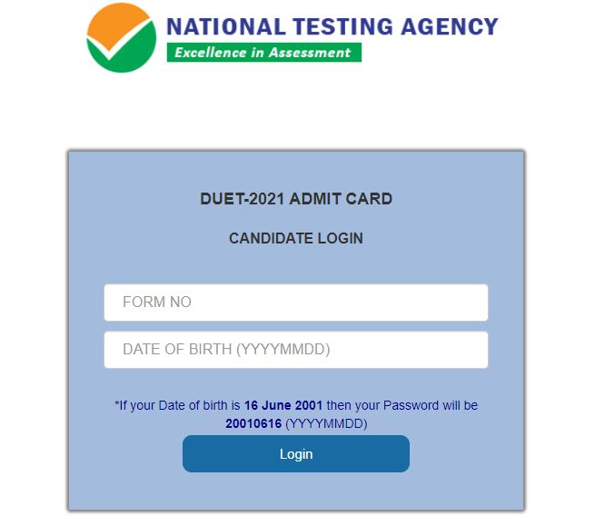 DUET Admit Card 2021 Link