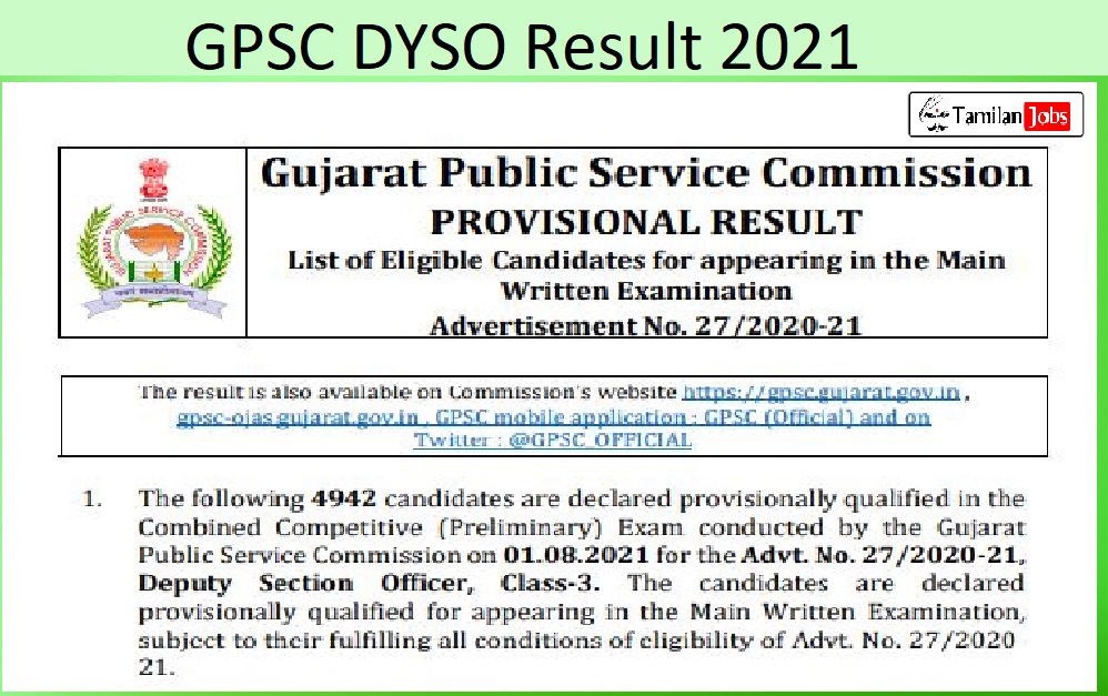 GPSC DYSO Result 2021