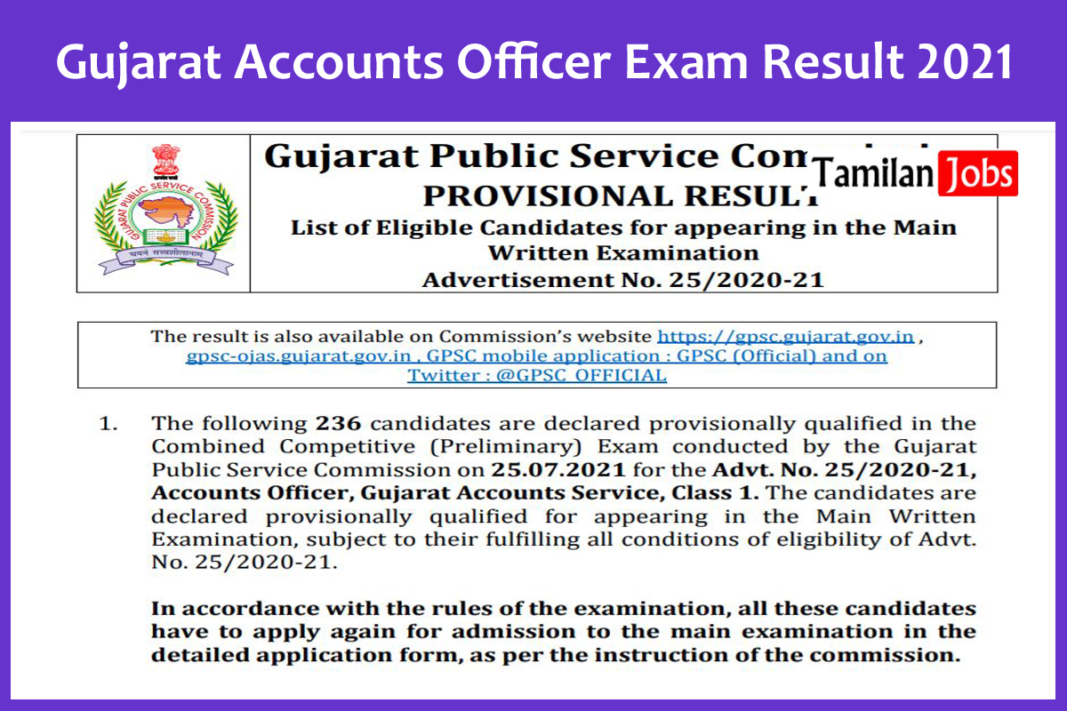 Gujarat Accounts Officer Exam Result 2021