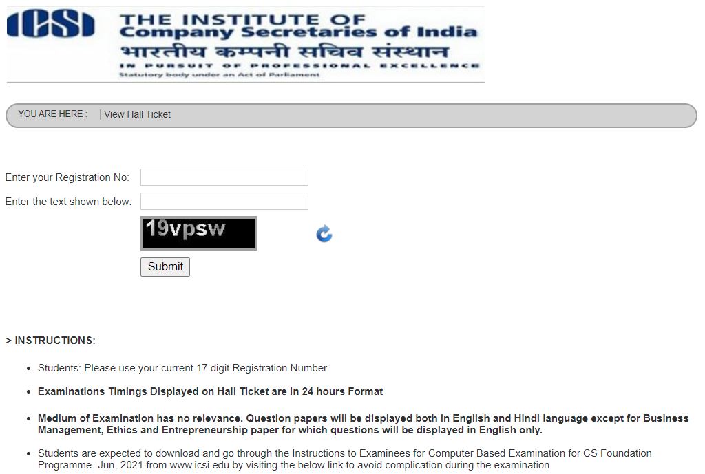 ICSI CS Foundation Admit Card 2021