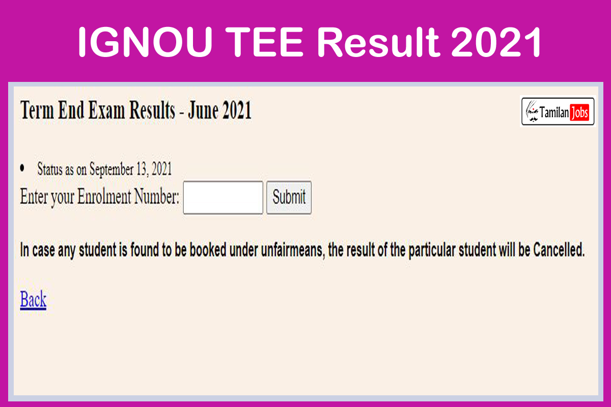 IGNOU TEE Result 2021