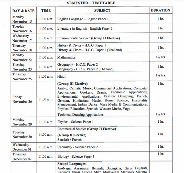 ISC Time Table 2021