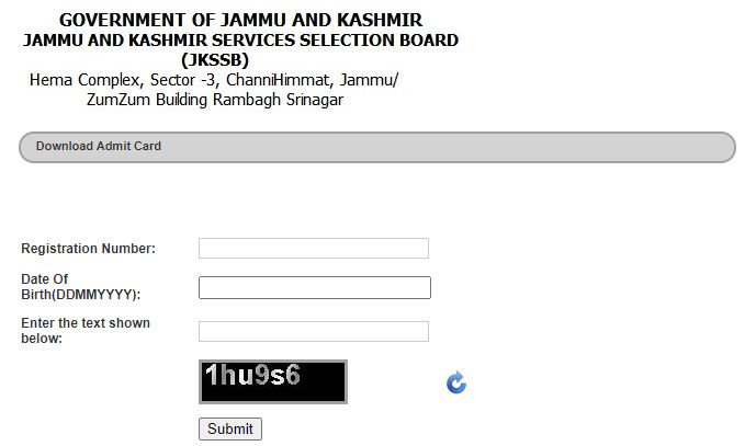 JKSSB JE Admit Card 2021