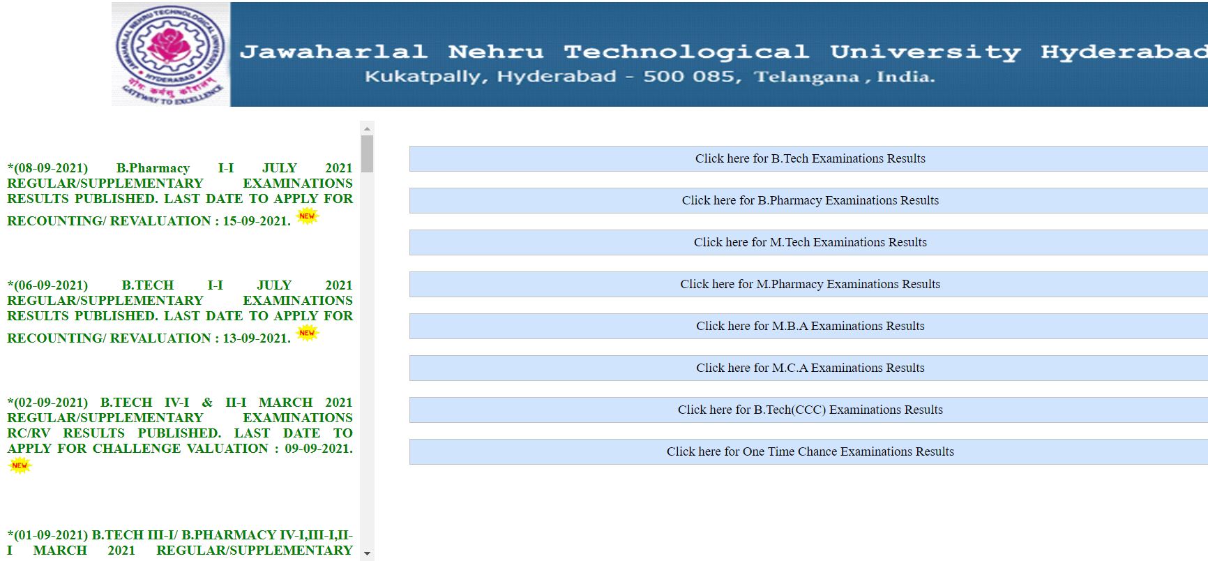 JNTUH B.Pharmacy Exam Results 2021