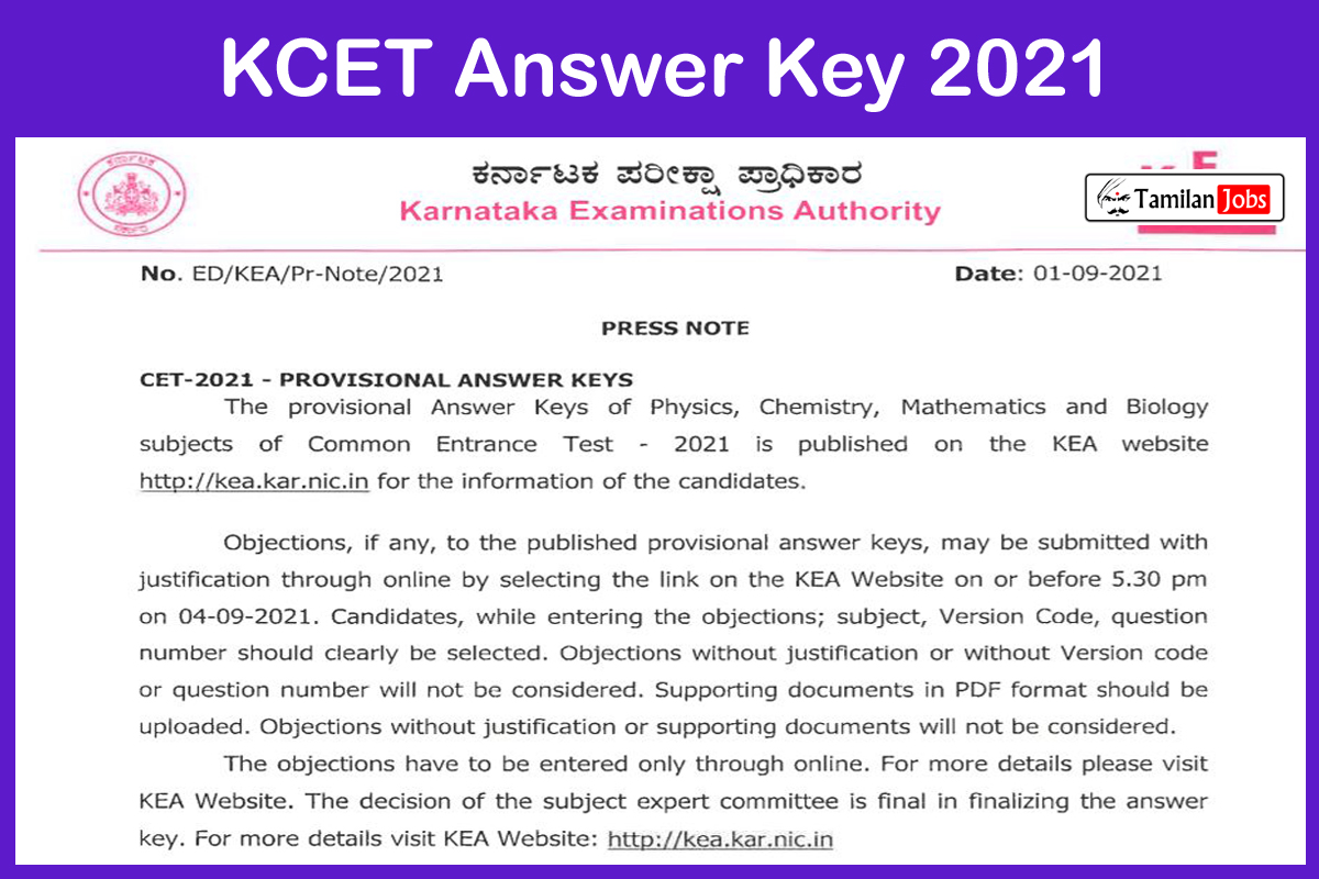 KCET Answer Key 2021