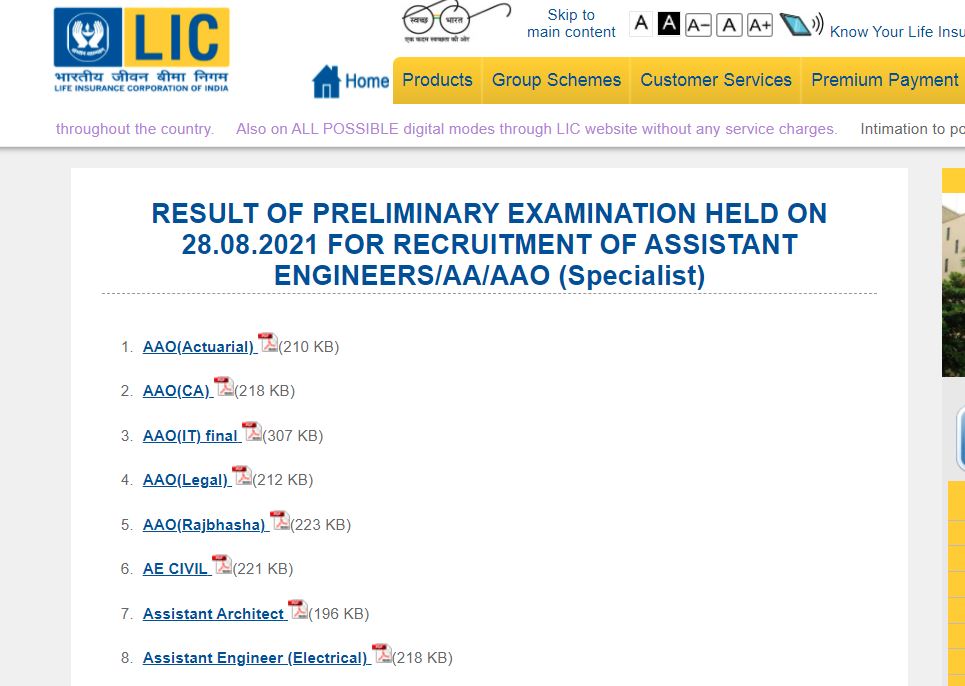 LIC Result 2021