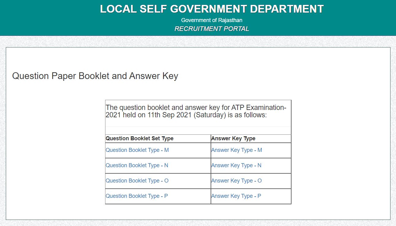 LSG Rajasthan Senior Draftsman Answer Key 2021