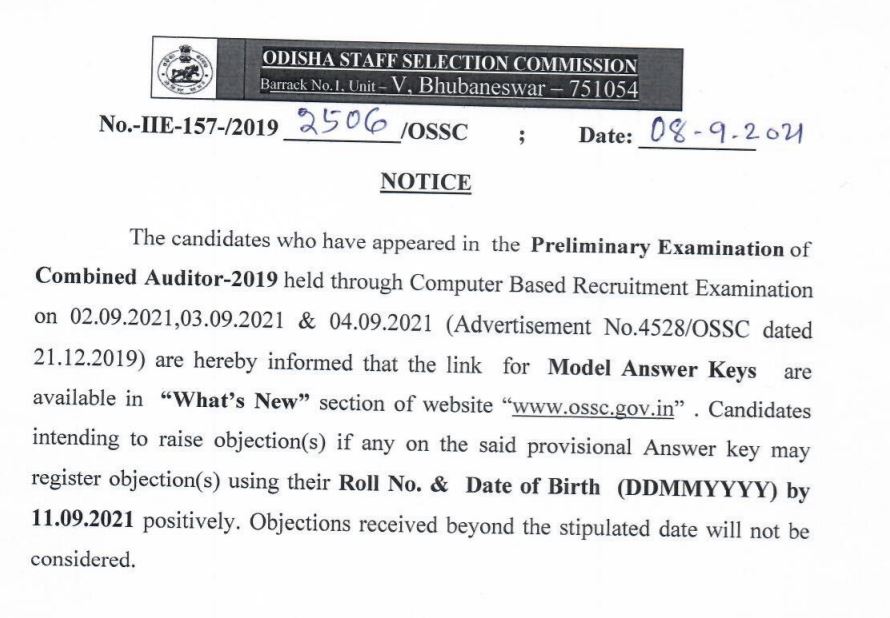 OSSC Prelims Answer Key 2021