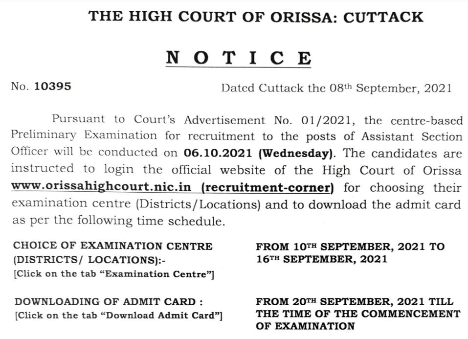 Odisha High Court ASO Admit Card 2021