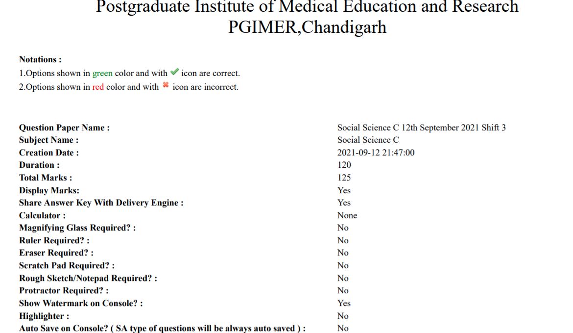 PGIMER ICMR JRF Answer Key 2021