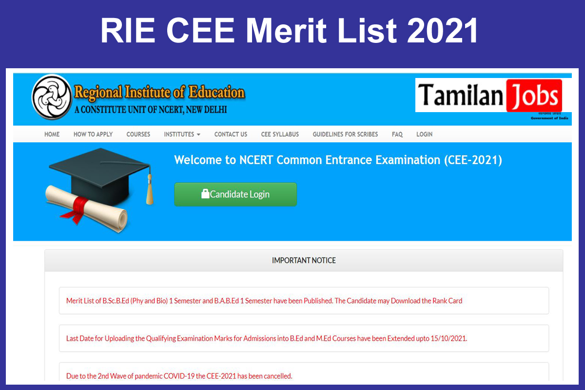 RIE CEE Merit List 2021