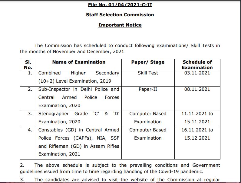 SSC GD Constable Exam Date 2021