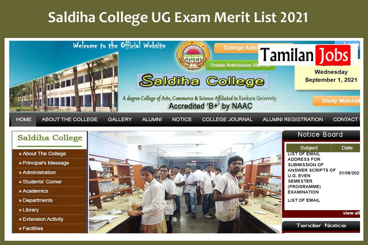 Saldiha College UG Exam Merit List 2021
