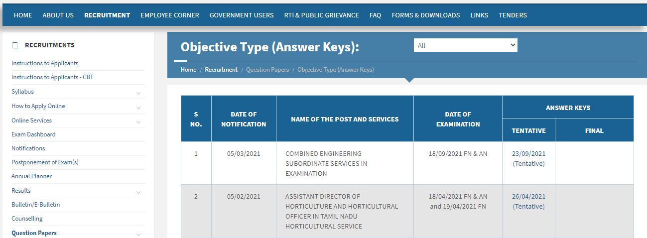 TNPSC CESSE Answer Key 2021