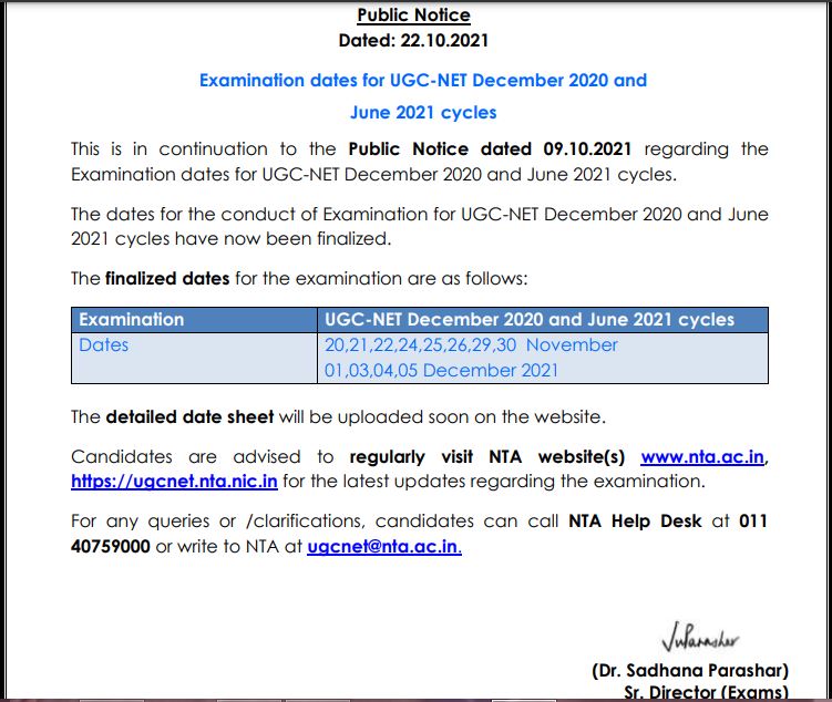 UGC NET Exam Date 2021 for December 2020 & June 2021 Cycles