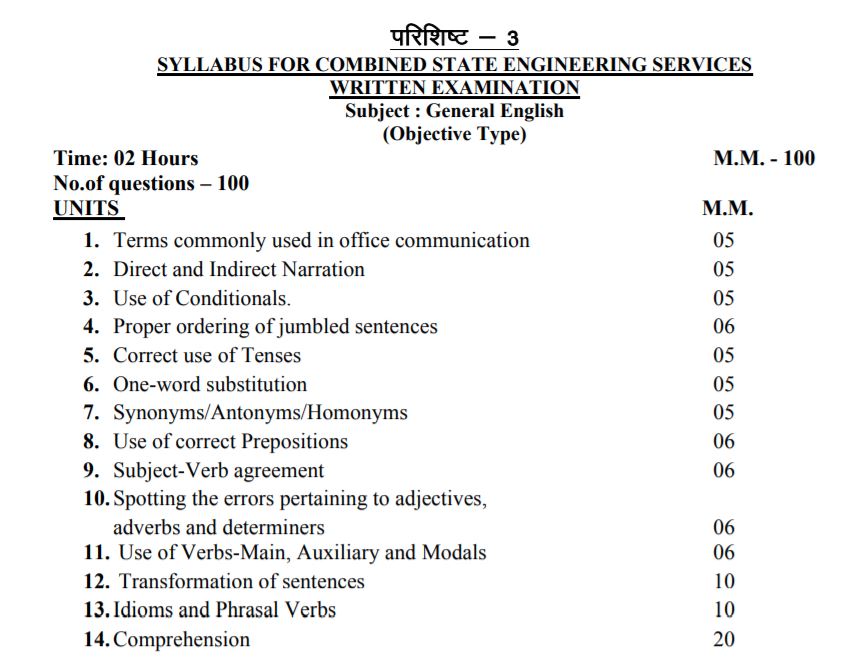 UKPSC State Engineering Services Exam Syllabus 2021