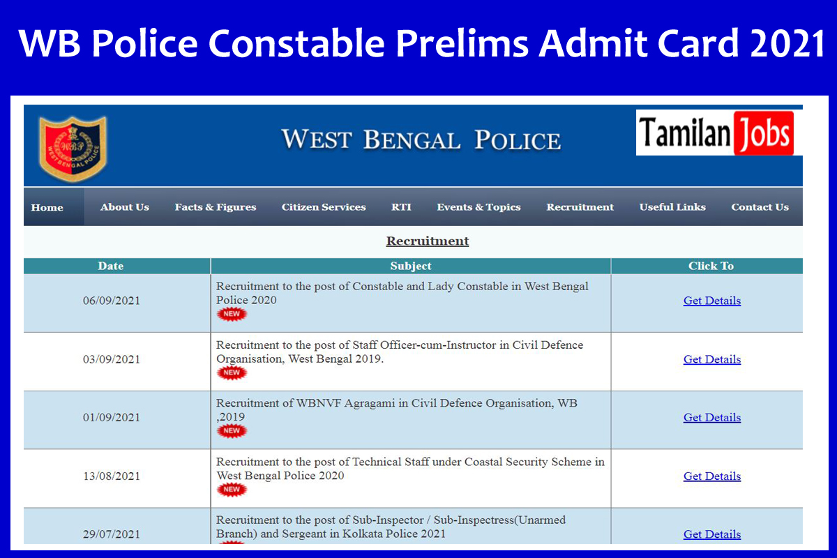 WB Police Constable Prelims Admit Card 2021