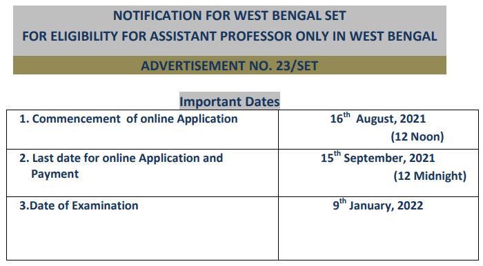 WB SET Exam Date 2021