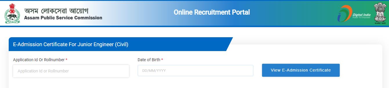 APSC JE Admit Card 2021 for Junior Engineer Civil Post