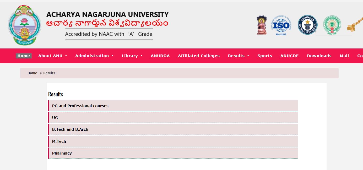 Acharya Nagarjuna University Results 2021
