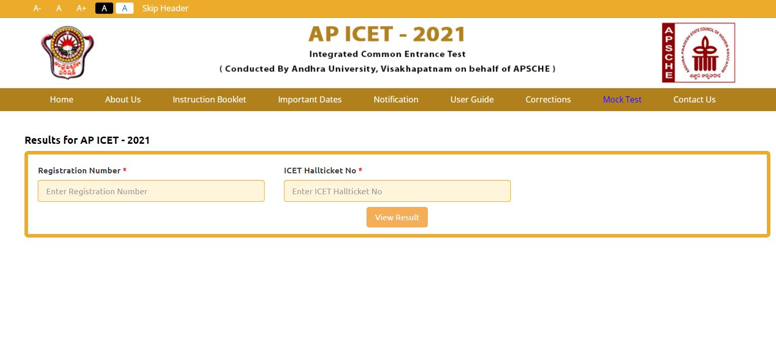 Andhra University ICET Results 2021