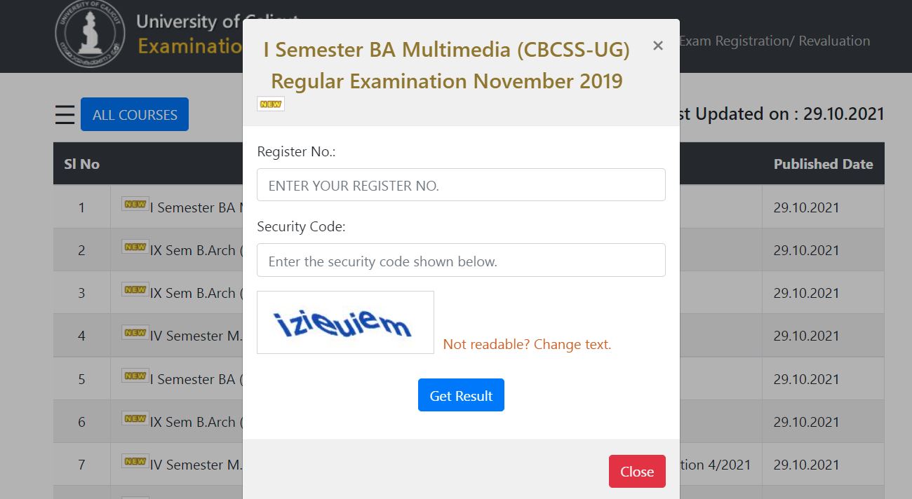 Calicut University 1st Semester Result 2021