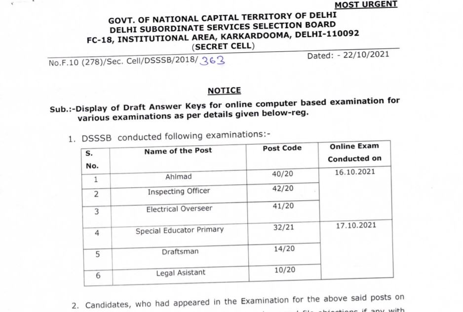 Dsssb Answer Key 2021