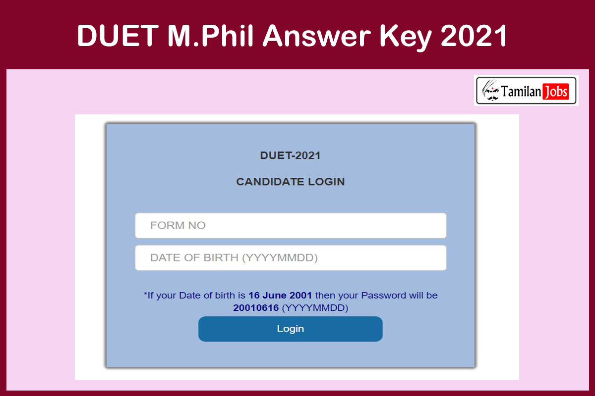 DUET M.Phil Answer Key 2021