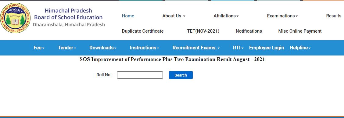 HPBOSE SOS 12th Result 2021 August