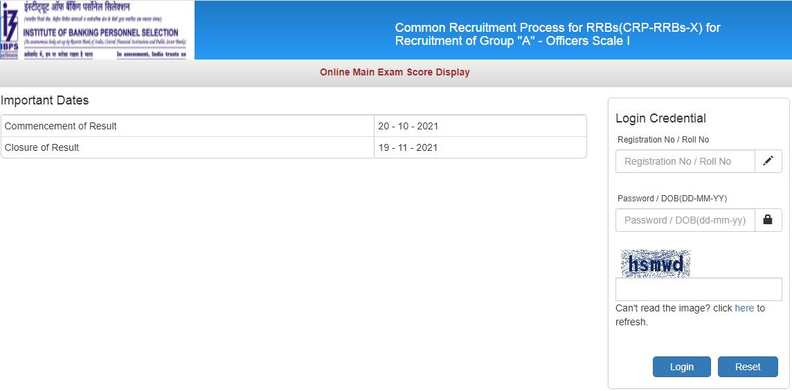 IBPS CRP RRB Officer Scale 1 Score Card 2021