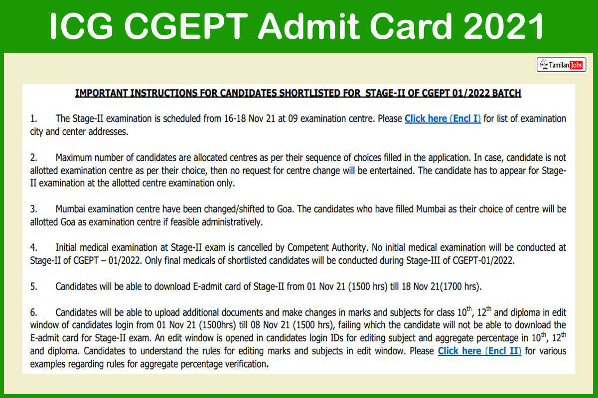 ICG CGEPT Admit Card 2021