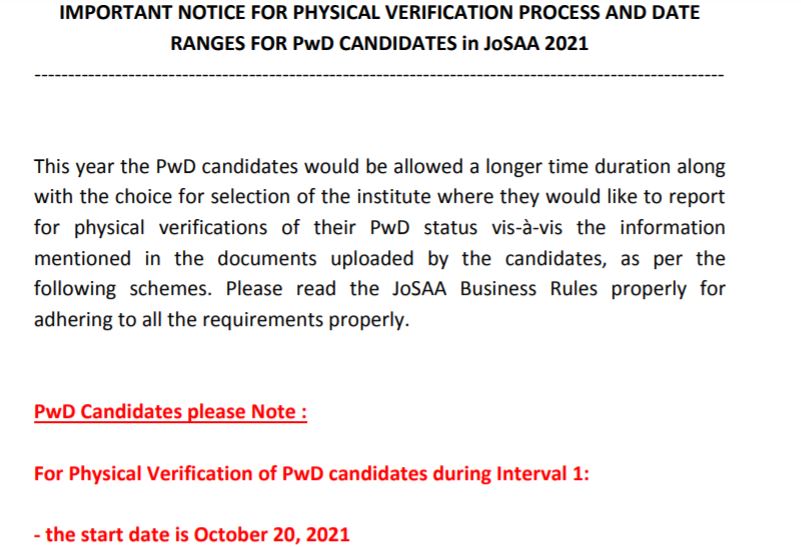 JoSAA Counselling Schedule 2021