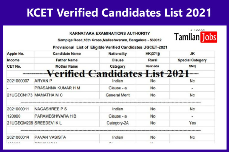 KCET Verified Candidates List 2021