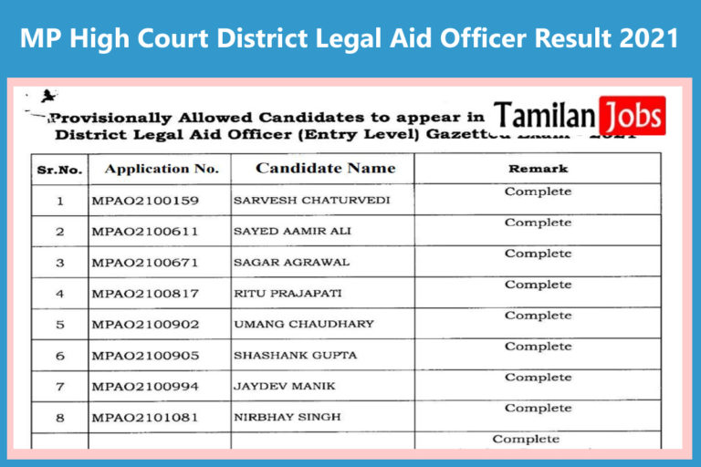 MP High Court District Legal Aid Officer Result 2021