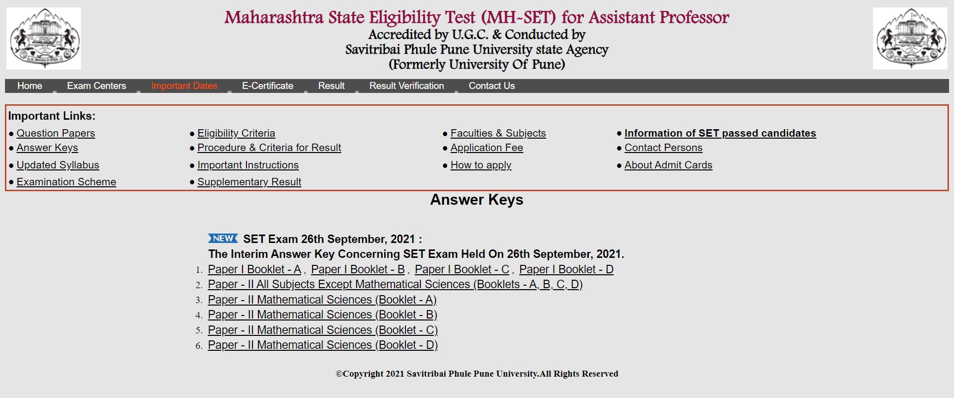 Maharashtra SET Answer Key 2021