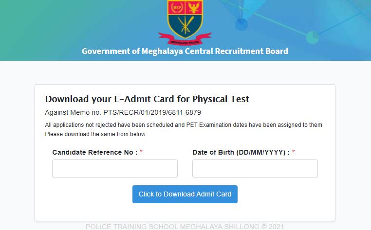 Meghalaya Police Physical Test Admit Card 2021