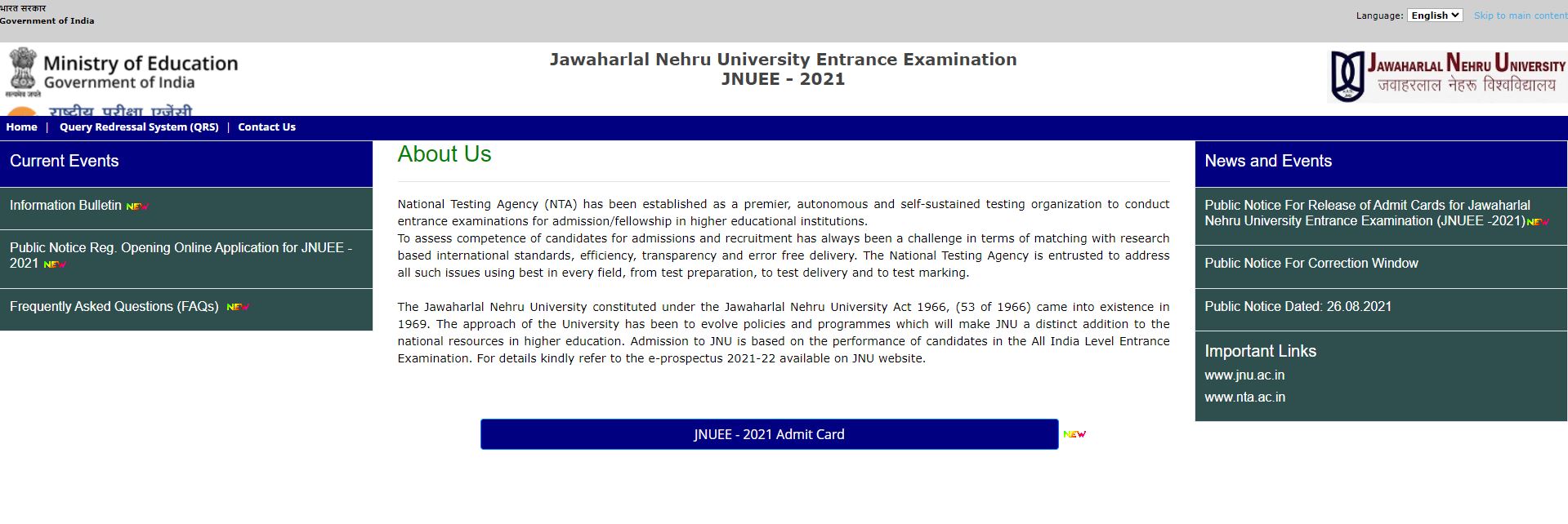 NTA JNU Answer Key 2021