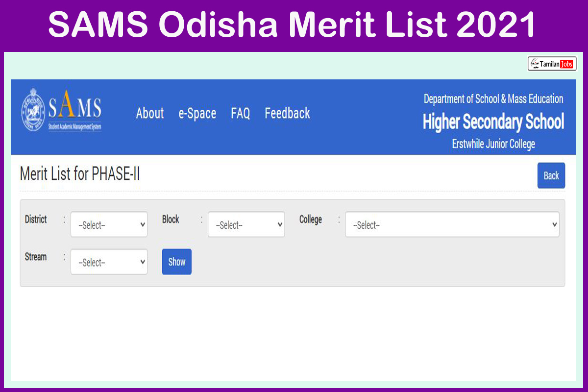 SAMS Odisha Merit List 2021