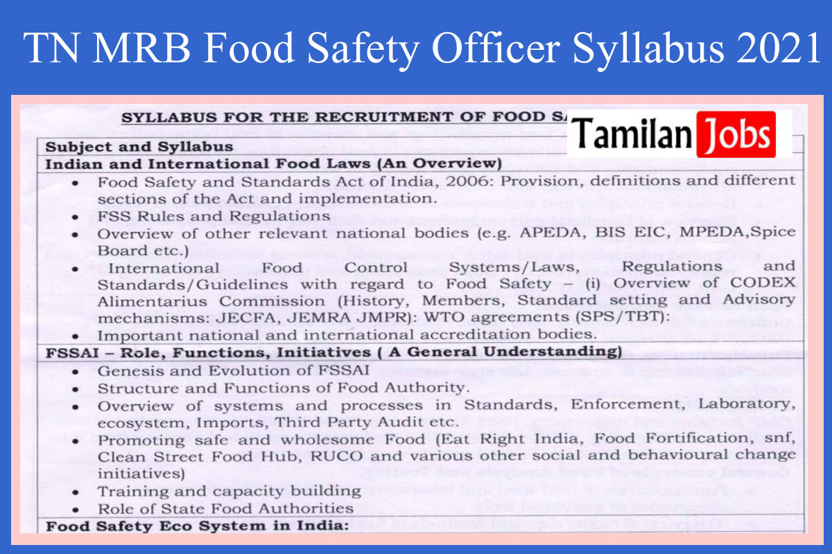 TN MRB Food Safety Officer Syllabus 2021