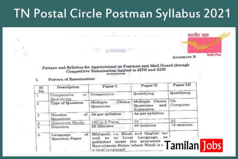 TN Postal Circle Postman Syllabus 2021
