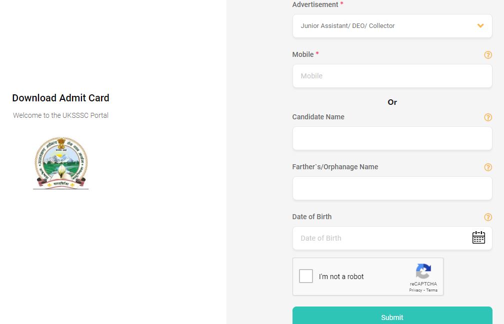 UKSSSC Admit Card 2021 for Junior Assistant, DEO, Tax Collector