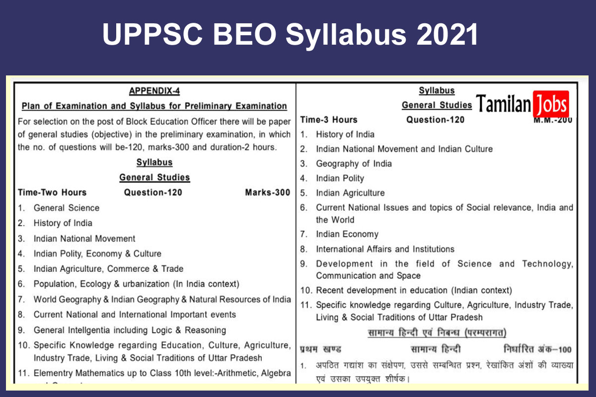 UPPSC BEO Syllabus 2021