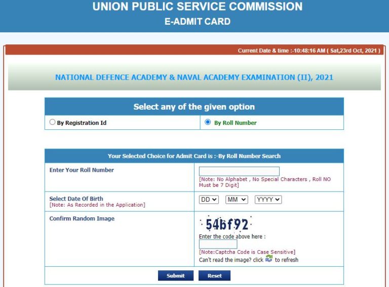 UPSC NDA 2 Admit Card 2021 Download Link