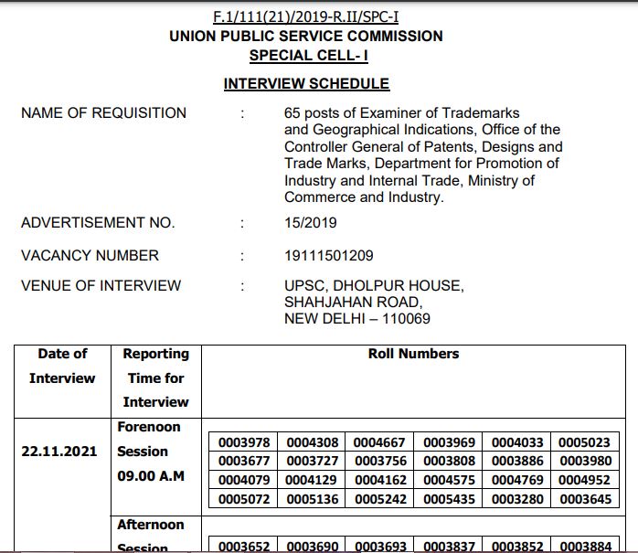 UPSC Trademark Examiner Result 2021