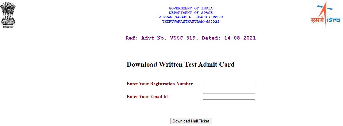 VSSC Pharmacist, Lab Technician, Fireman Admit Card 2021