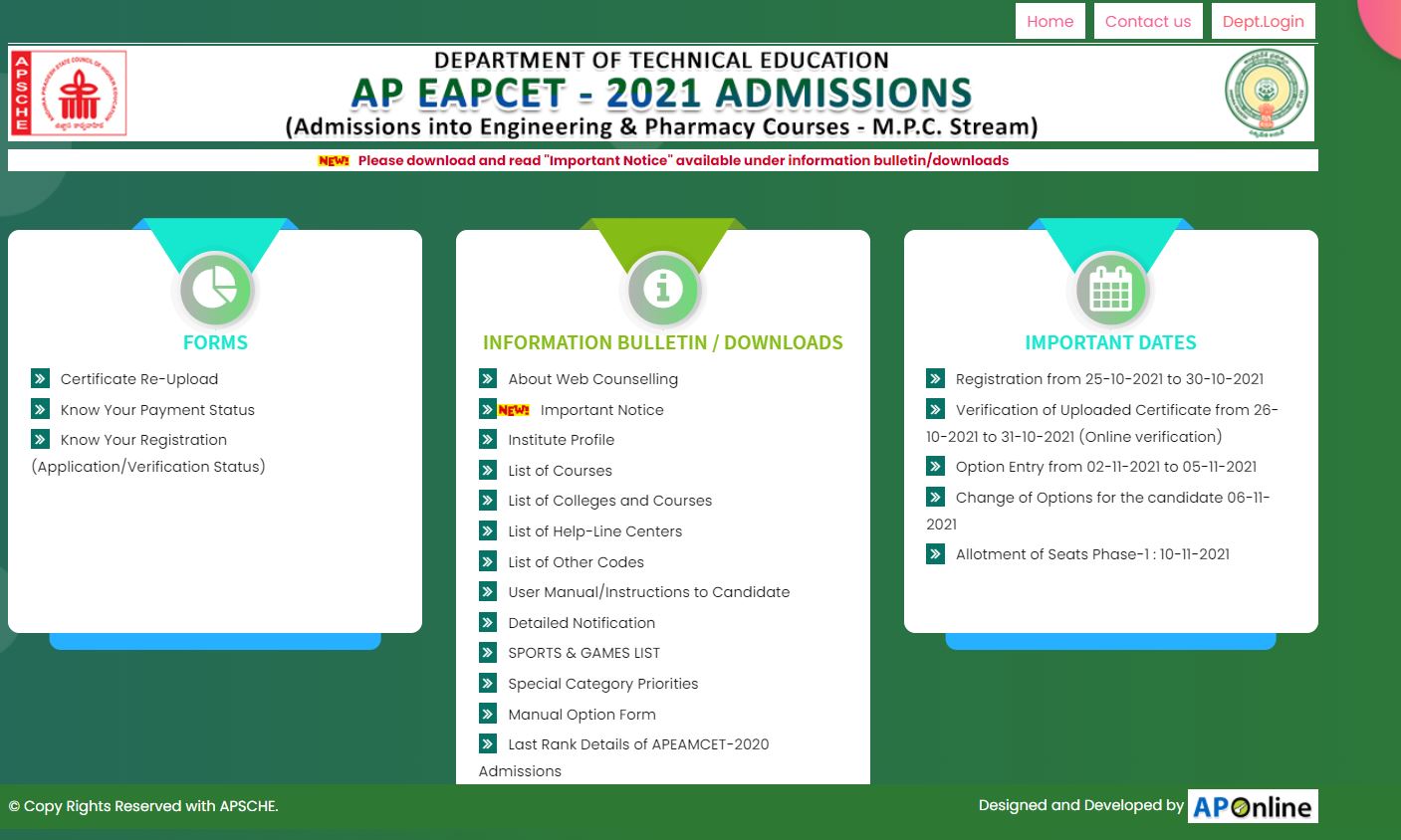 APEAPCET Seat Allotment 2021