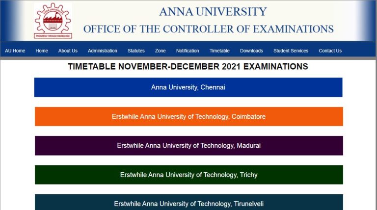 Anna University Exam Time Table 2021